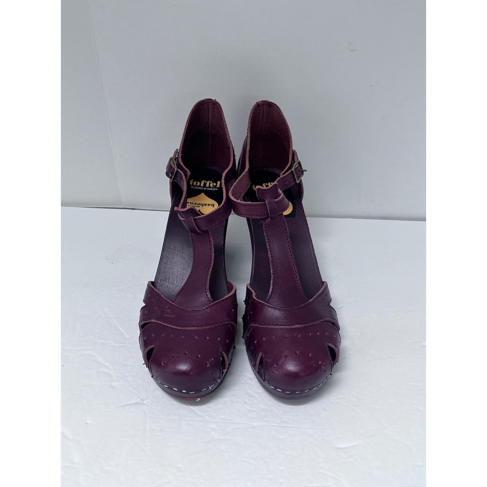 Swedish Hasbeens T-Strap Luxury Clogs Brown Leather Wood Heel Sandals (41) 9.5 - Picture 2 of 10